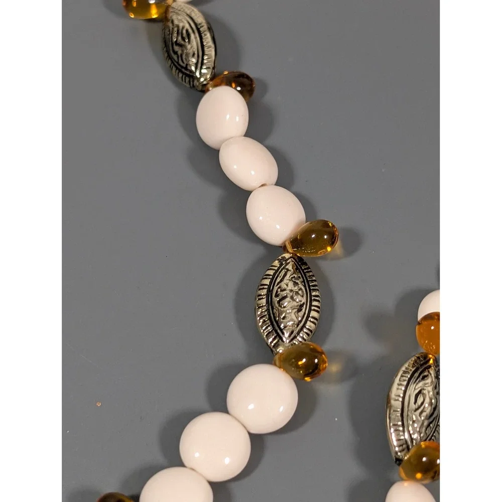 Amber Glass Briolette Bead Necklace Cream Beads Toggle Clasp 20